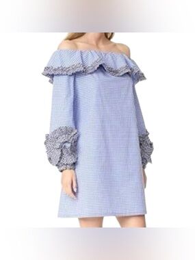 Alexis Miguela Mini Off Shoulder Dress Blue Gingham